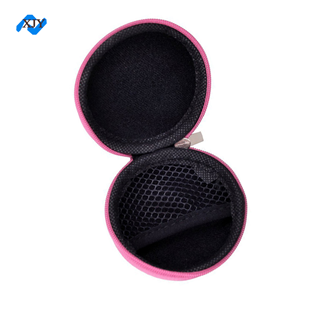 Rose Pink Polyester Round Thermoform Zipper Close Pocket Eva Case